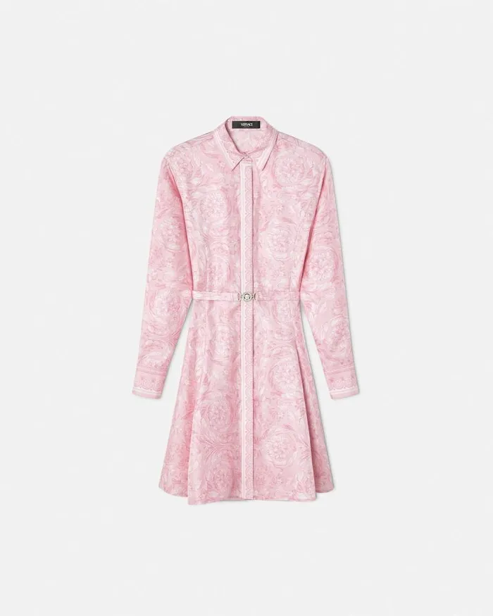 Barocco Silk Midi Shirt Dress Pinkprint Women Versace Dresses