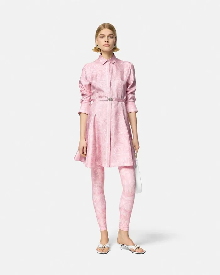 Barocco Silk Midi Shirt Dress Pinkprint Women Versace Dresses