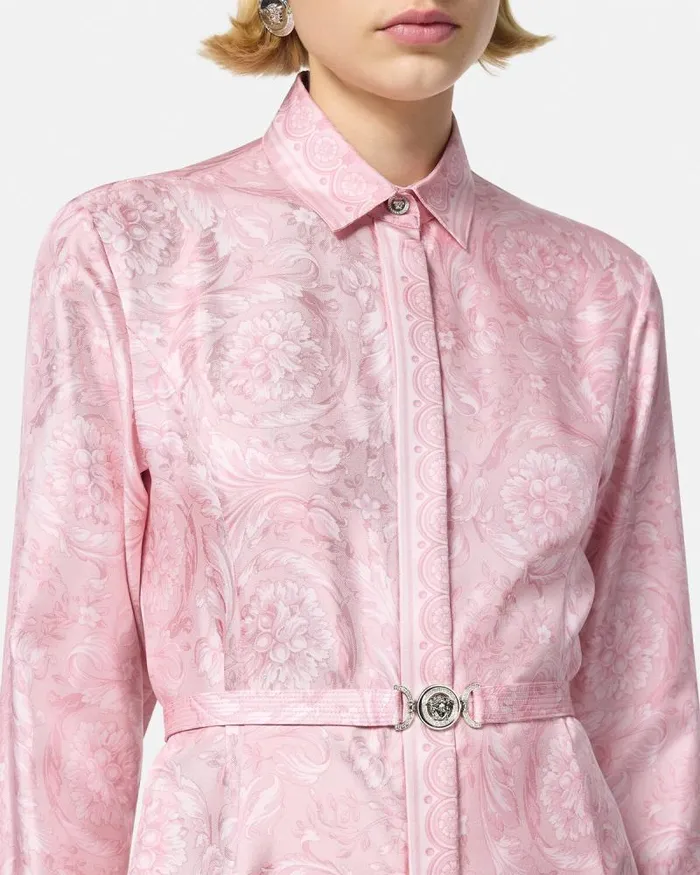 Barocco Silk Midi Shirt Dress Pinkprint Women Versace Dresses