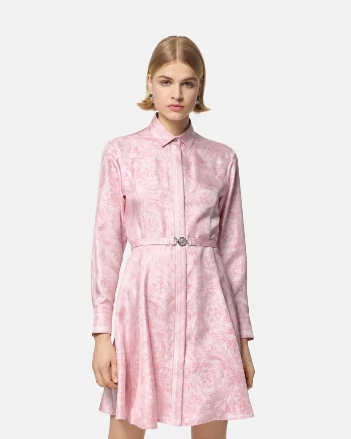 Barocco Silk Midi Shirt Dress Pinkprint Women Versace Dresses