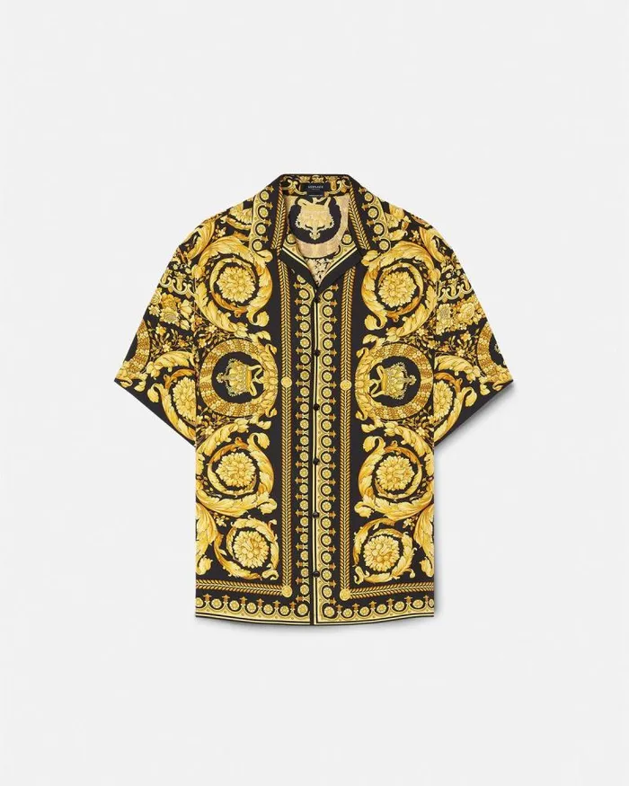 Barocco Silk Shirt Blackprint Men Versace Shirts
