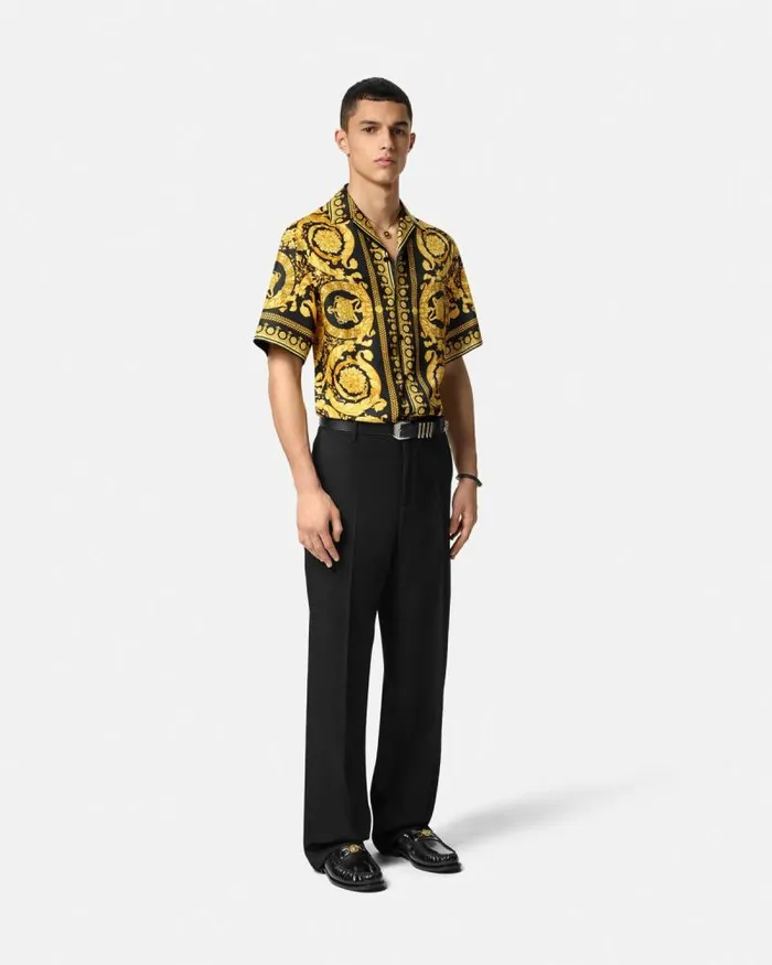 Barocco Silk Shirt Blackprint Men Versace Shirts