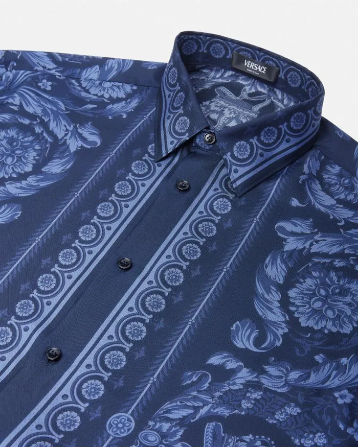 Barocco Silk Shirt Blueprint Men Versace Shirts
