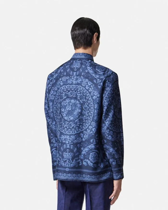 Barocco Silk Shirt Blueprint Men Versace Shirts