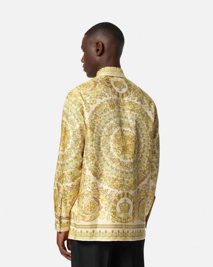 Barocco Silk Shirt Yellowprint Men Versace Shirts