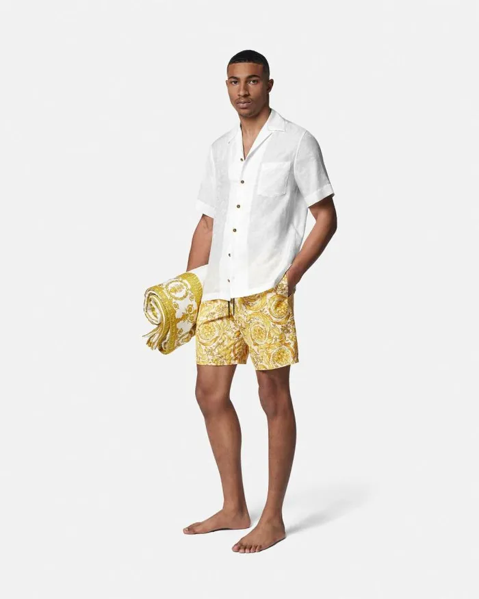 Barocco Swim Boardshorts Yellowprint Men Versace Swimwear