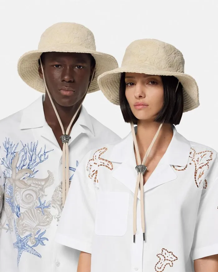 Barocco Towel Bucket Hat Beige WomenMen Versace Hats and Caps