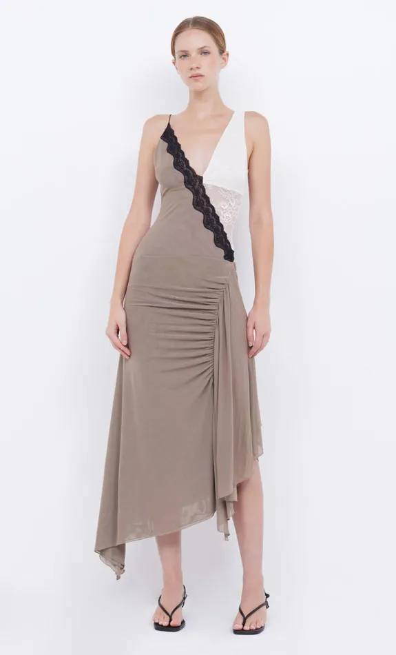 Bec Bridge ABRIELLE ASYM MIDI DRESS 8211 TAUPEIVORY Women Midi Dresses