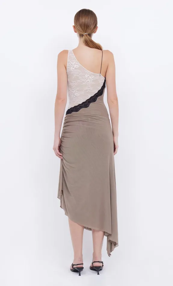 Bec Bridge ABRIELLE ASYM MIDI DRESS 8211 TAUPEIVORY Women Midi Dresses