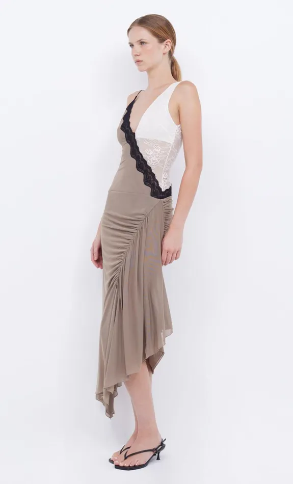 Bec Bridge ABRIELLE ASYM MIDI DRESS 8211 TAUPEIVORY Women Midi Dresses