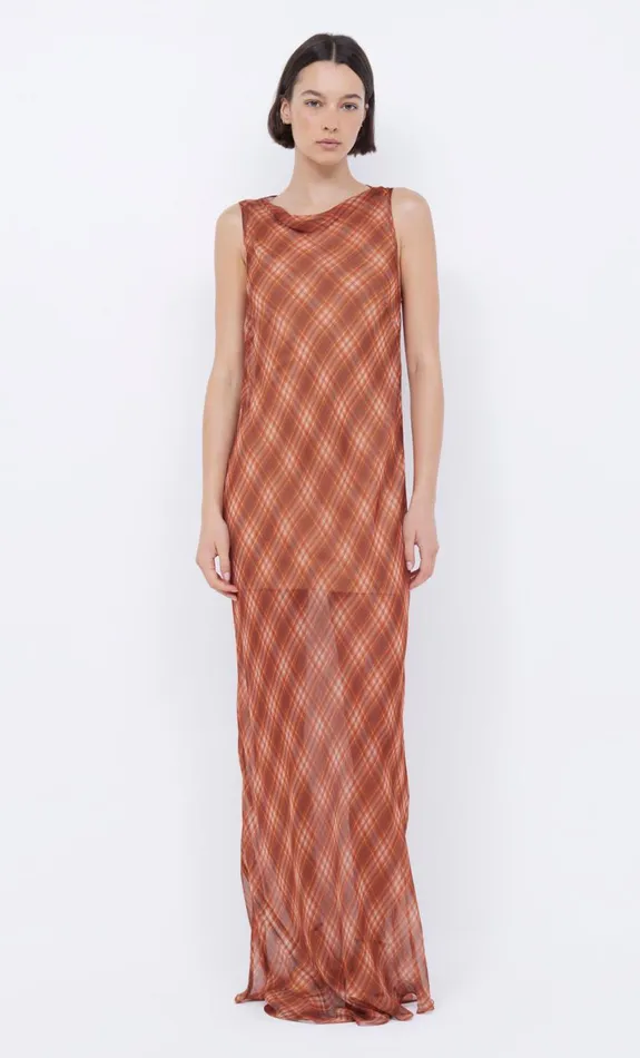 Bec Bridge DEVI BOATNECK DRESS 8211 DESERT CHECK Women Maxi Dresses