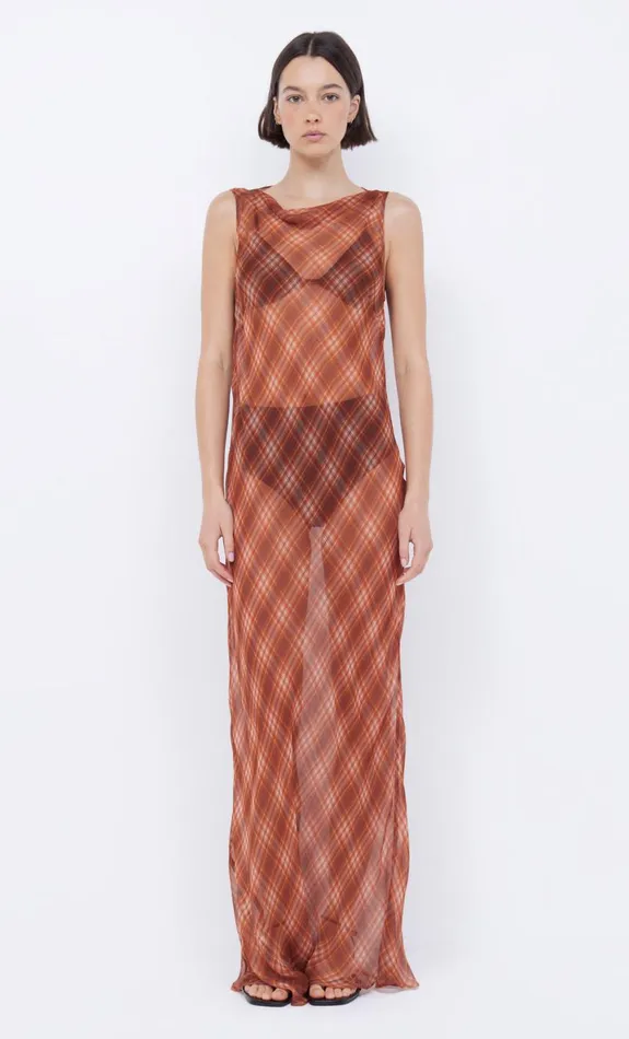Bec Bridge DEVI BOATNECK DRESS 8211 DESERT CHECK Women Maxi Dresses