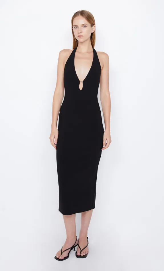 Bec Bridge ELVIE HALTER MIDI DRESS 8211 BLACK Women Wedding Guest