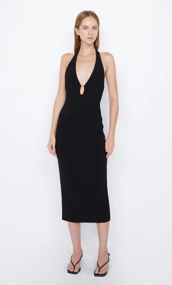 Bec Bridge ELVIE HALTER MIDI DRESS 8211 BLACK Women Wedding Guest