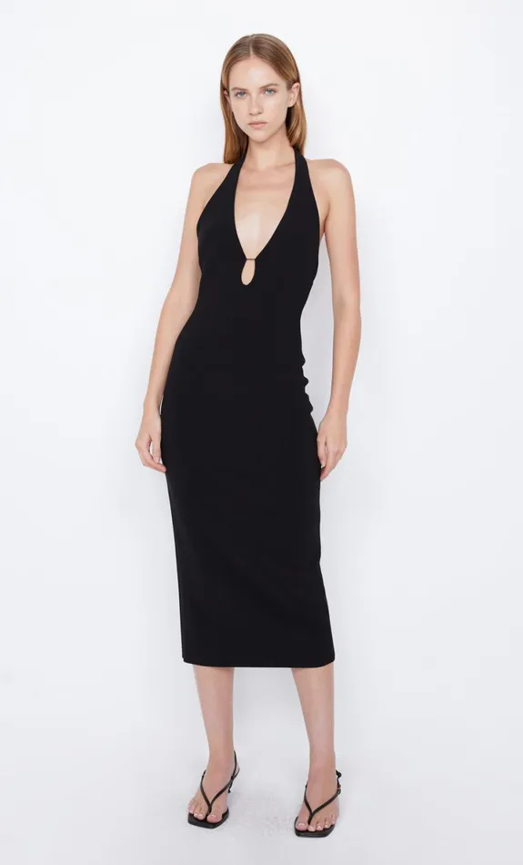 Bec Bridge ELVIE HALTER MIDI DRESS 8211 BLACK Women Wedding Guest