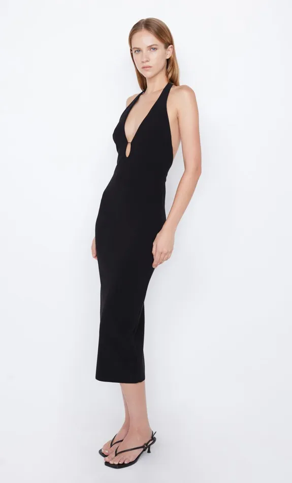 Bec Bridge ELVIE HALTER MIDI DRESS 8211 BLACK Women Wedding Guest