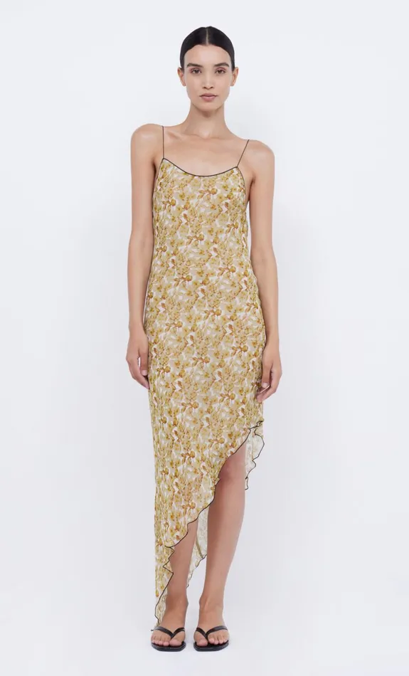 Bec Bridge FLORENTINE ASYM MIDI DRESS 8211 GOLDEN BLURRED FLORAL Women Midi Dresses