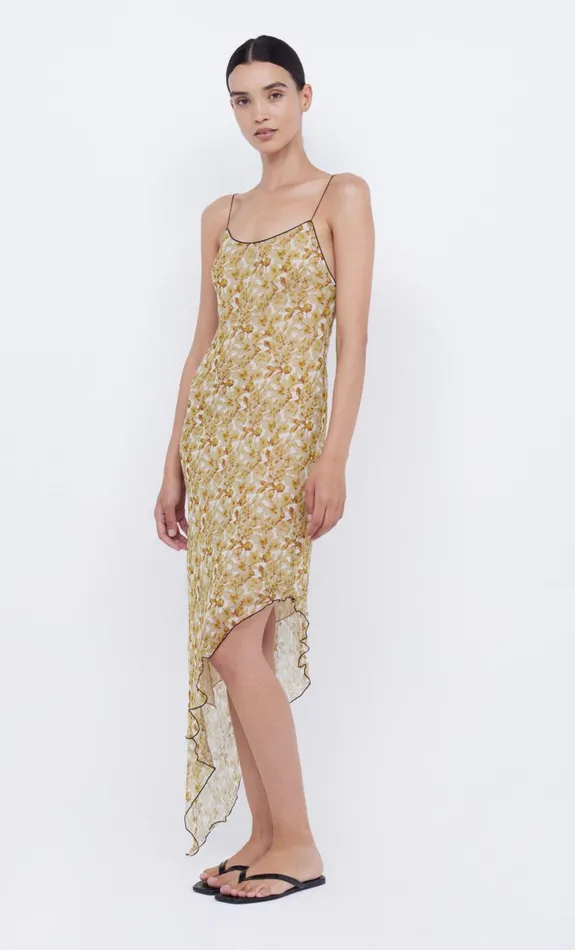 Bec Bridge FLORENTINE ASYM MIDI DRESS 8211 GOLDEN BLURRED FLORAL Women Midi Dresses