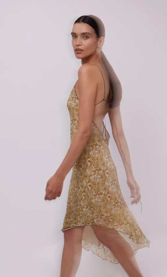 Bec Bridge FLORENTINE ASYM MIDI DRESS 8211 GOLDEN BLURRED FLORAL Women Midi Dresses