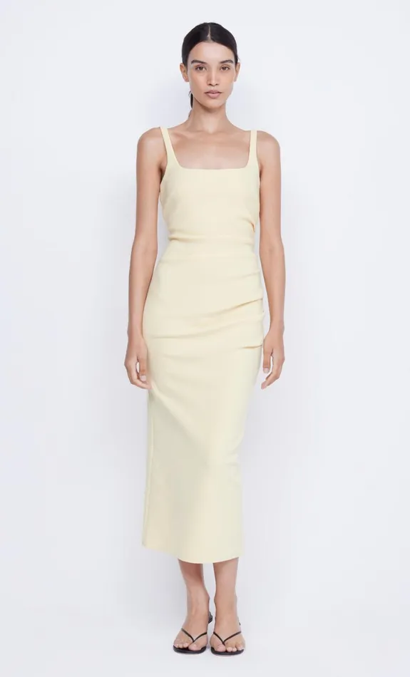 Bec Bridge KARINA TUCK MIDI DRESS 8211 BUTTER YELLOW Women Prom Dresses