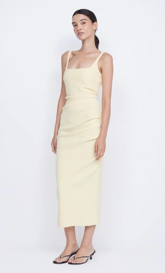 Bec Bridge KARINA TUCK MIDI DRESS 8211 BUTTER YELLOW Women Prom Dresses