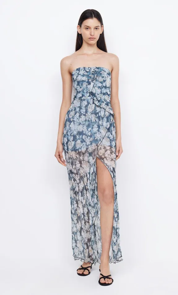 Bec Bridge OPAL STRAPLESS MAXI DRESS 8211 DENIM FLORAL Women Maxi Dresses