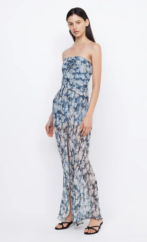 Bec Bridge OPAL STRAPLESS MAXI DRESS 8211 DENIM FLORAL Women Maxi Dresses