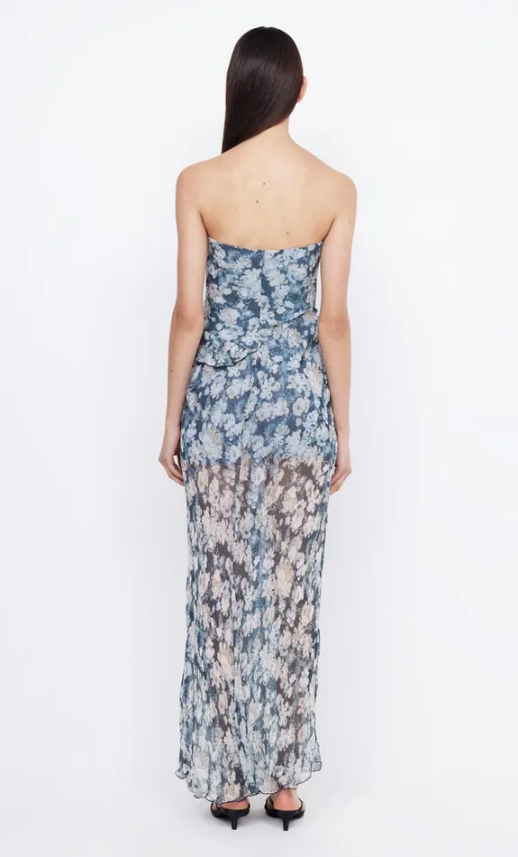 Bec Bridge OPAL STRAPLESS MAXI DRESS 8211 DENIM FLORAL Women Wedding Guest