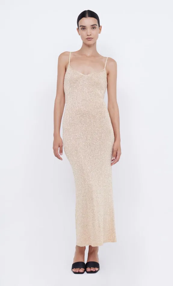 Bec Bridge SADIE SEQUIN KNIT SLIP DRESS 8211 GOLD Women Maxi Dresses