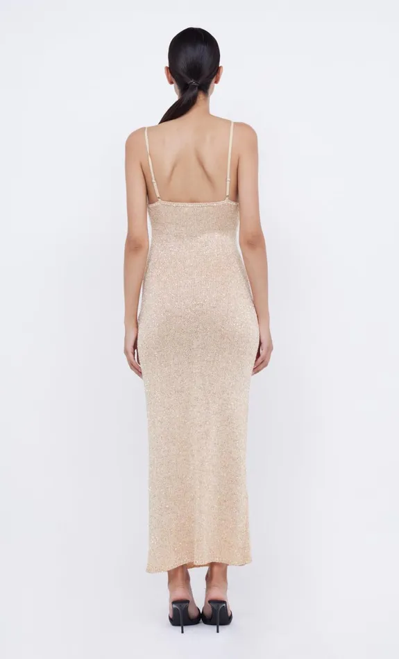 Bec Bridge SADIE SEQUIN KNIT SLIP DRESS 8211 GOLD Women Maxi Dresses