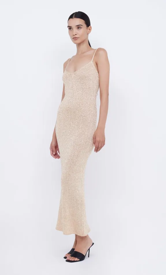 Bec Bridge SADIE SEQUIN KNIT SLIP DRESS 8211 GOLD Women Maxi Dresses