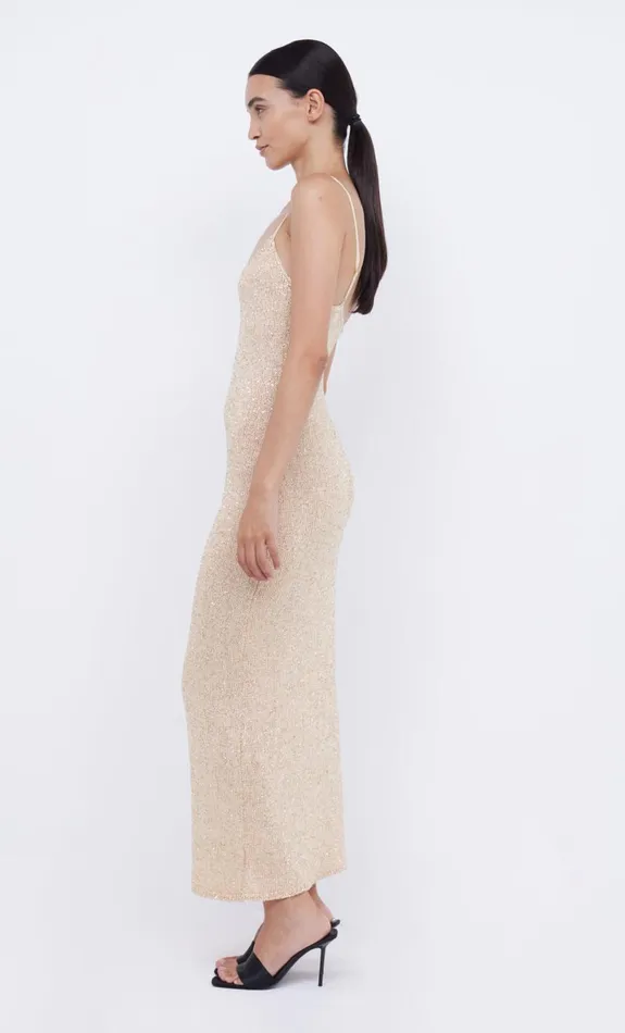 Bec Bridge SADIE SEQUIN KNIT SLIP DRESS 8211 GOLD Women Maxi Dresses
