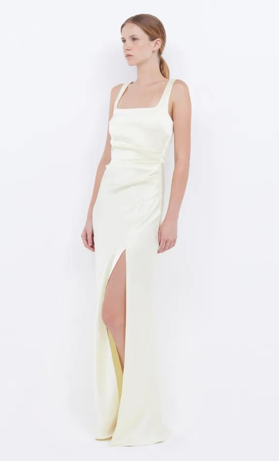 Bec Bridge THE DREAMER SQUARE NECK DRESS 8211 ICE YELLOW Women Prom Dresses