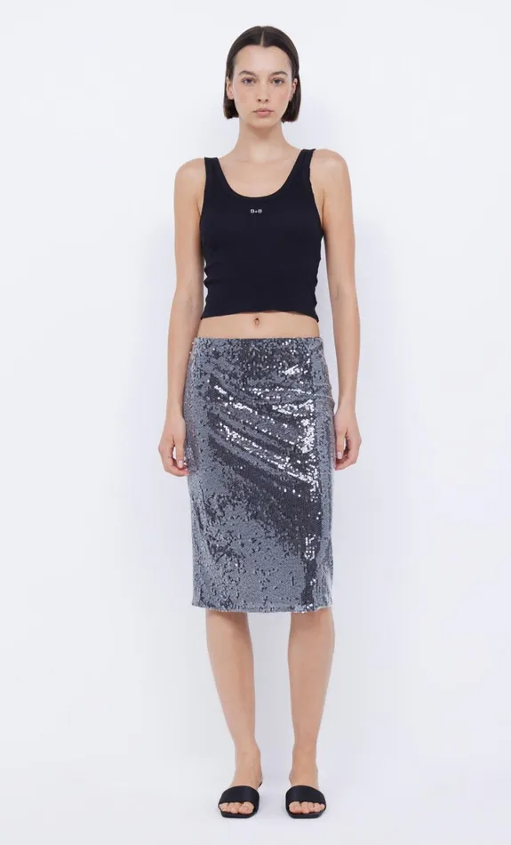 Bec Bridge VENUS SEQUIN MIDI SKIRT 8211 BLACK Women Skirts