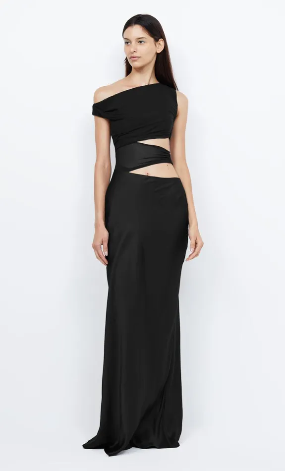 Bec Bridge WHORL ASYM DRESS 8211 BLACK Women Wedding Guest