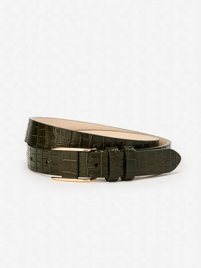 Belts Women JMcLaughlin Allegra Leather Belt In Croc Olive