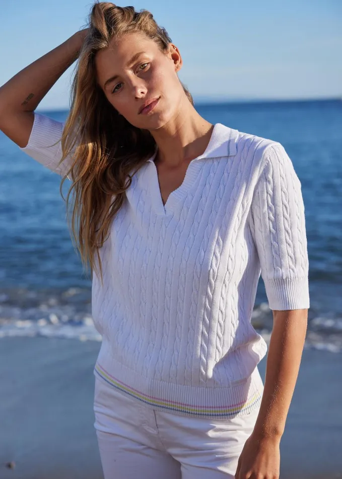 Benidorm Polo Sweater With Short Sleeves White Women Saint James Sweaters Cardigans and Jackets Benidorm Polo Sweater With Short Sleeves White Women Saint James Sweaters Cardigans and Jackets