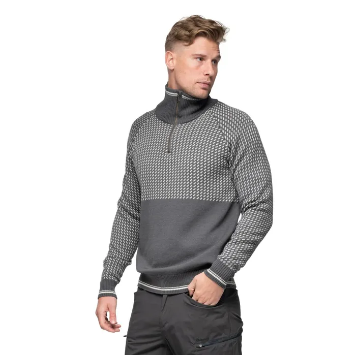 Bergans Of Norway Jumpers And Long Sleeves Alvdal Wool Half Zip Solid Dark Grey Vanilla White 8211 Men