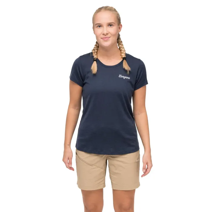 Bergans Of Norway TShirts Rabot Emblem Wool Tee Navy Blue 8211 Women