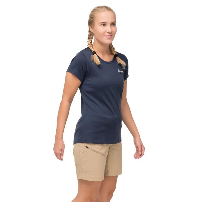 Bergans Of Norway TShirts Rabot Emblem Wool Tee Navy Blue 8211 Women