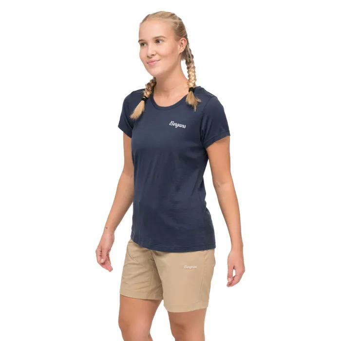 Bergans Of Norway TShirts Rabot Emblem Wool Tee Navy Blue 8211 Women