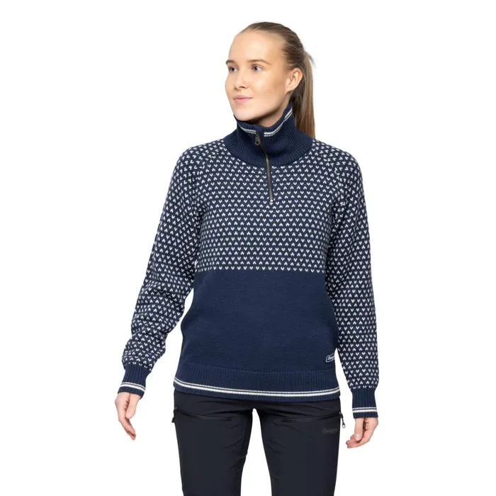 Bergans Of Norway Wool Alvdal Wool W Half Zip Navy Vanilla White 8211 Women