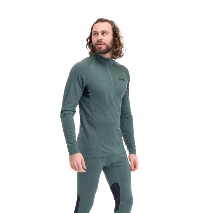 Bergans Of Norway Wool Longsleeved Shirts InnerPure Half Zip Dark Jade Green 8211 Men