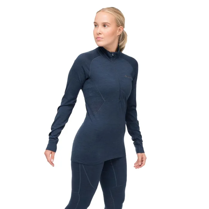 Bergans Of Norway Wool Longsleeved Shirts InnerPure Merino Half Zip Navy Blue 8211 Women
