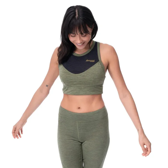 Bergans Of Norway Wool TShirts And Tops InnerLight W Top Olive Green Solid Charcoal 8211 Women