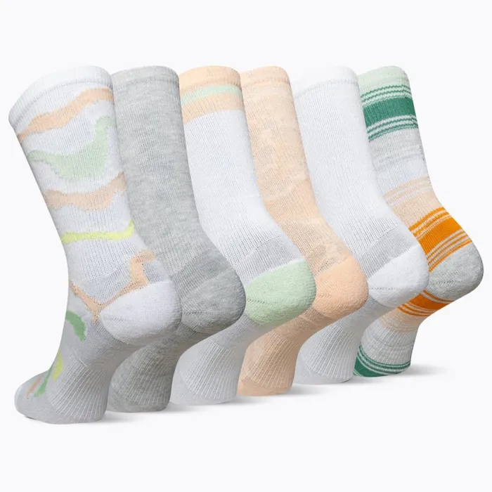 Big Everyday Crew Sock 6Pack Peach Assorted KidsMenWomen Merrell