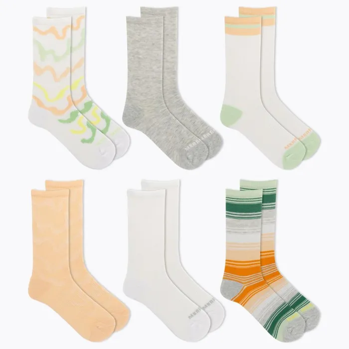 Big Everyday Crew Sock 6Pack Peach Assorted KidsMenWomen Merrell