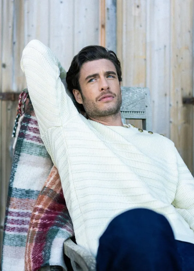 Binic Cap Striped Breton Sweater ToneOnTone Stripes Soft Wool Ivory Men Saint James Aw24 Binic Cap Striped Breton Sweater ToneOnTone Stripes Soft Wool Ivory Men Saint James Aw24