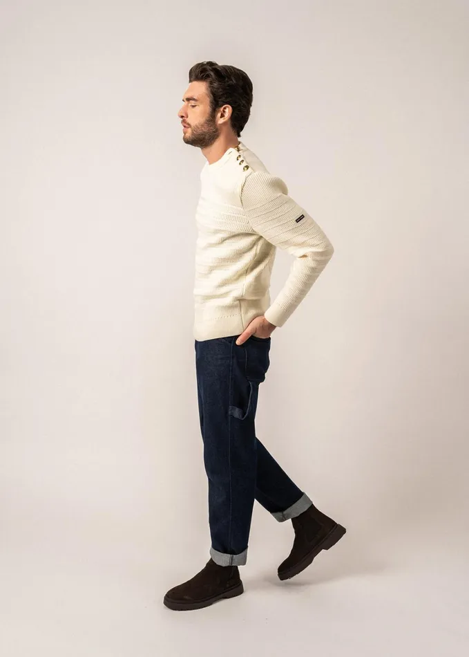 Binic Cap Striped Breton Sweater ToneOnTone Stripes Soft Wool Ivory Men Saint James Aw24