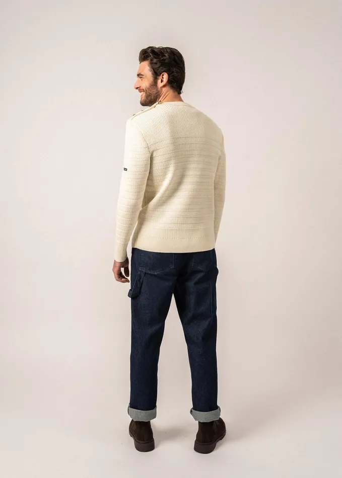 Binic Cap Striped Breton Sweater ToneOnTone Stripes Soft Wool Ivory Men Saint James Aw24